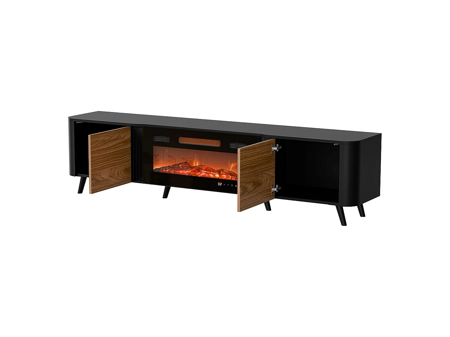 Tv-meubel Vicino, 2 planken, 191x40x58h cm zwart, 2 vakken, 2 deuren