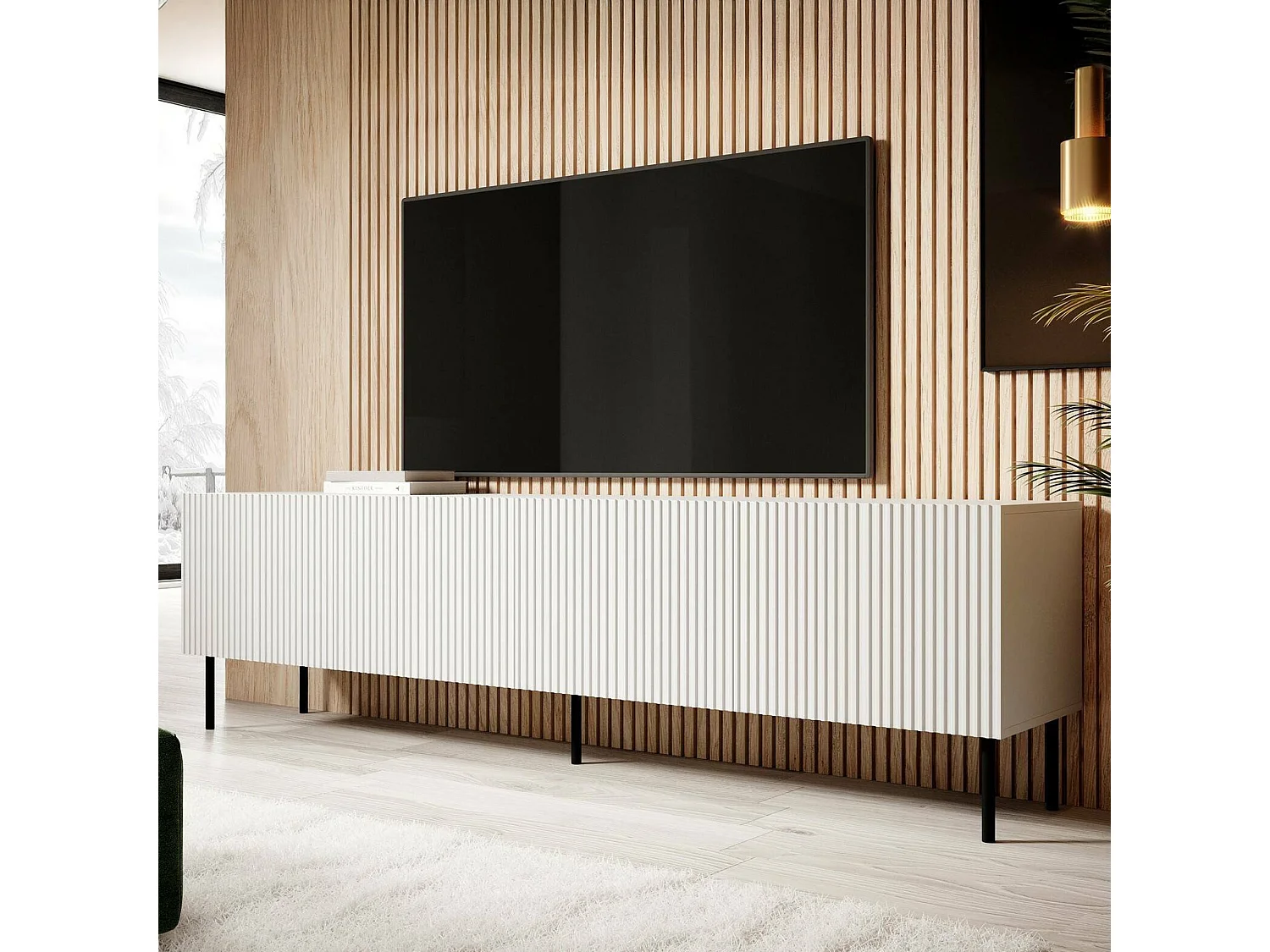 Mobile Porta tv Gandra, 4 Ripiani, 42x200x52h cm Bianco