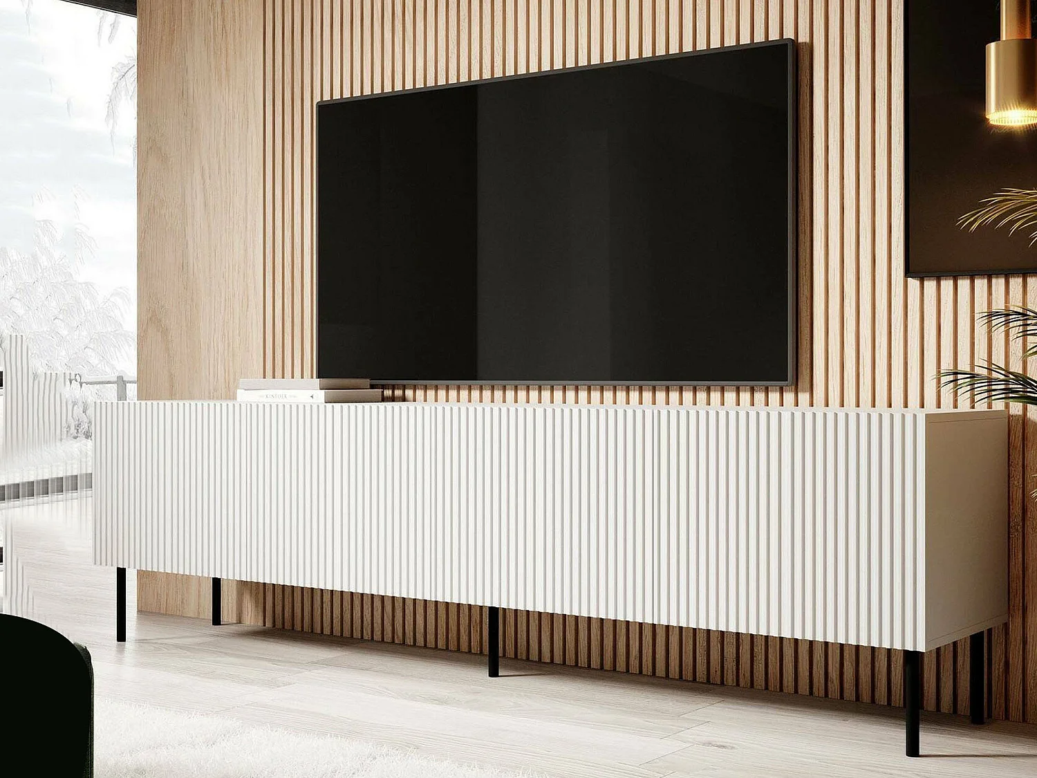 Mobile Porta tv Gandra, 4 Ripiani, 42x200x52h cm Bianco