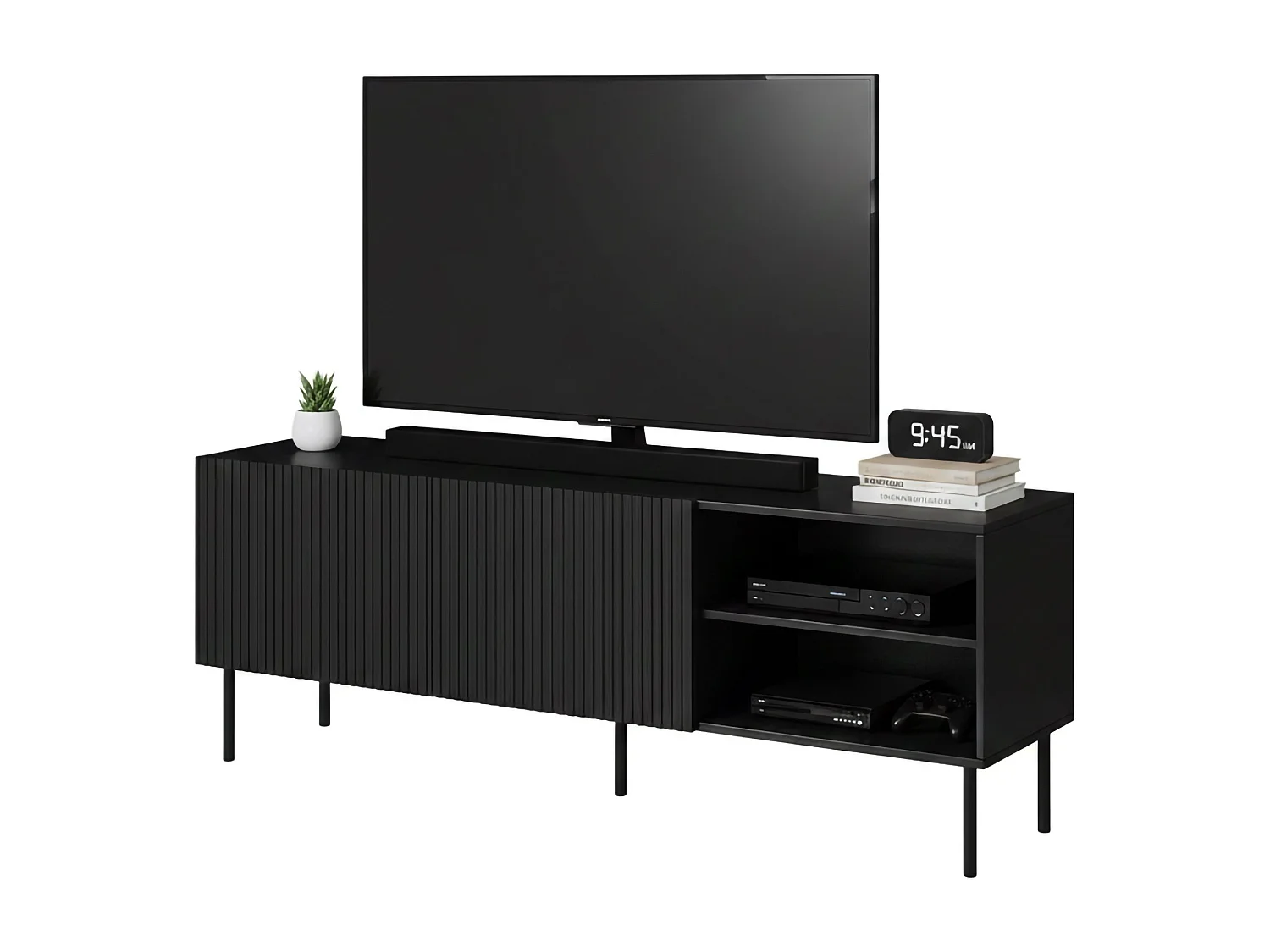 TV-meubel Molini, 3 planken, 150x42x52h cm zwart, 3 deuren, 6 vakken