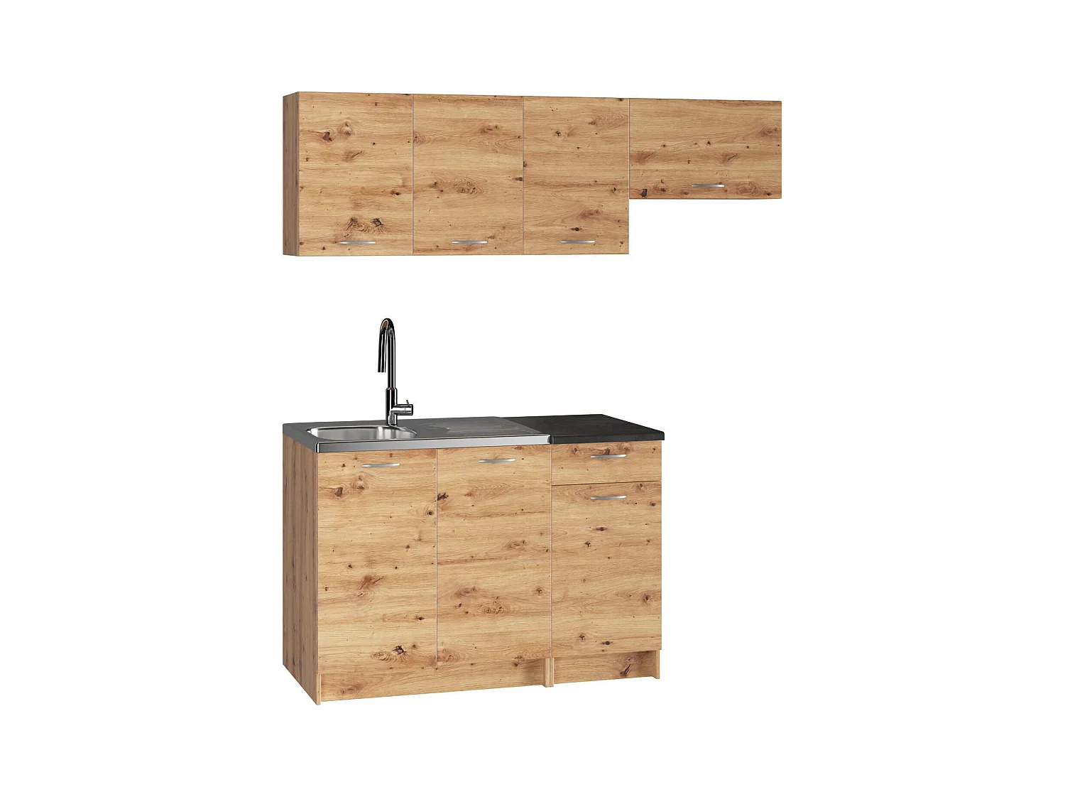 Cucina completa Sora, Set compatto e funzionale con ante e cassetto, Rovere Nodi