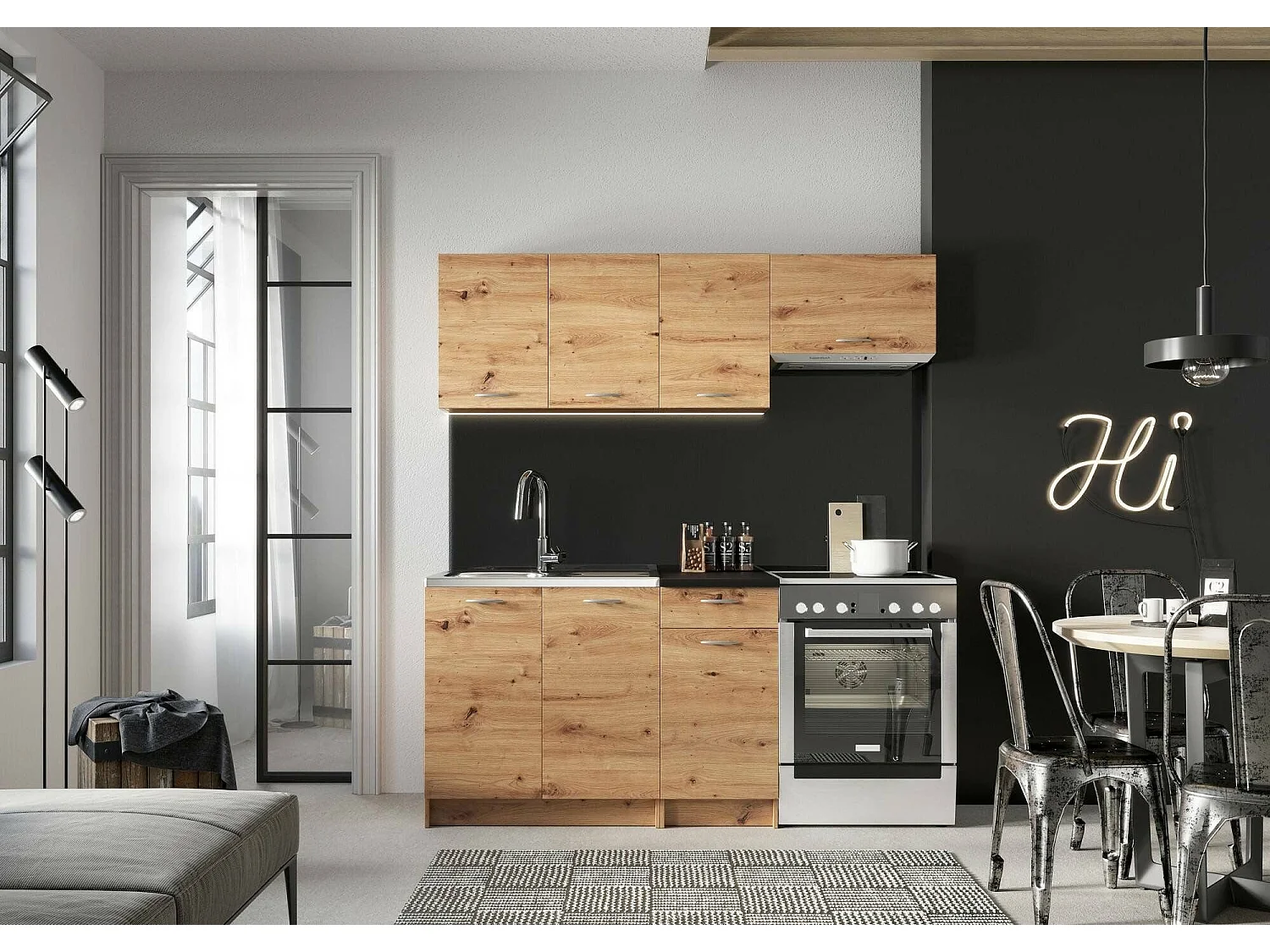 Cuisine Complète Terceira, un Tiroir, Chêne Brun Noeuds