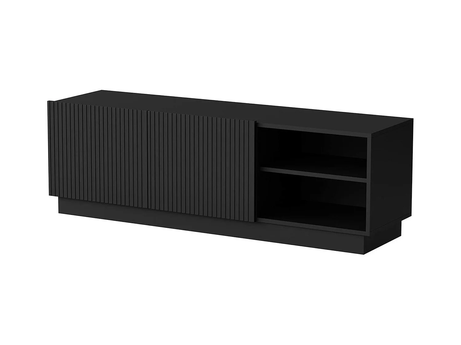 Mobile porta TV Finita, Madia da salotto con due ante battenti, Design minimal e moderno, 150x40 h48 cm, Nero