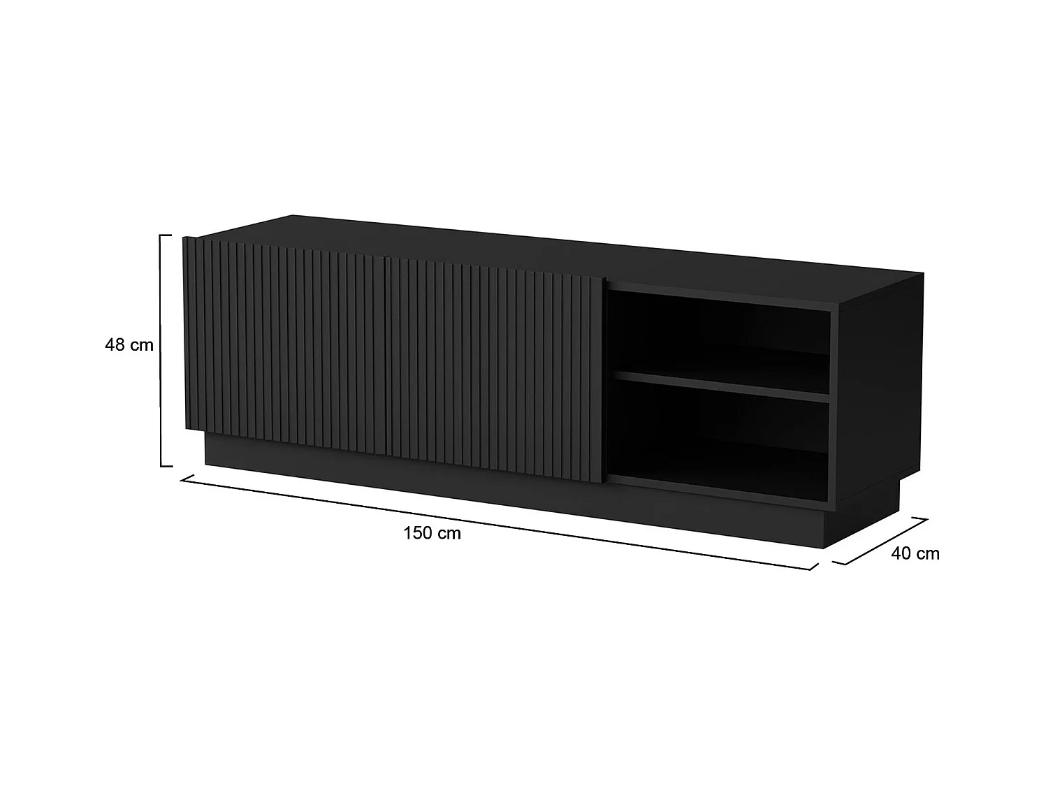 Mobile porta TV Finita, Madia da salotto con due ante battenti, Design minimal e moderno, 150x40 h48 cm, Nero