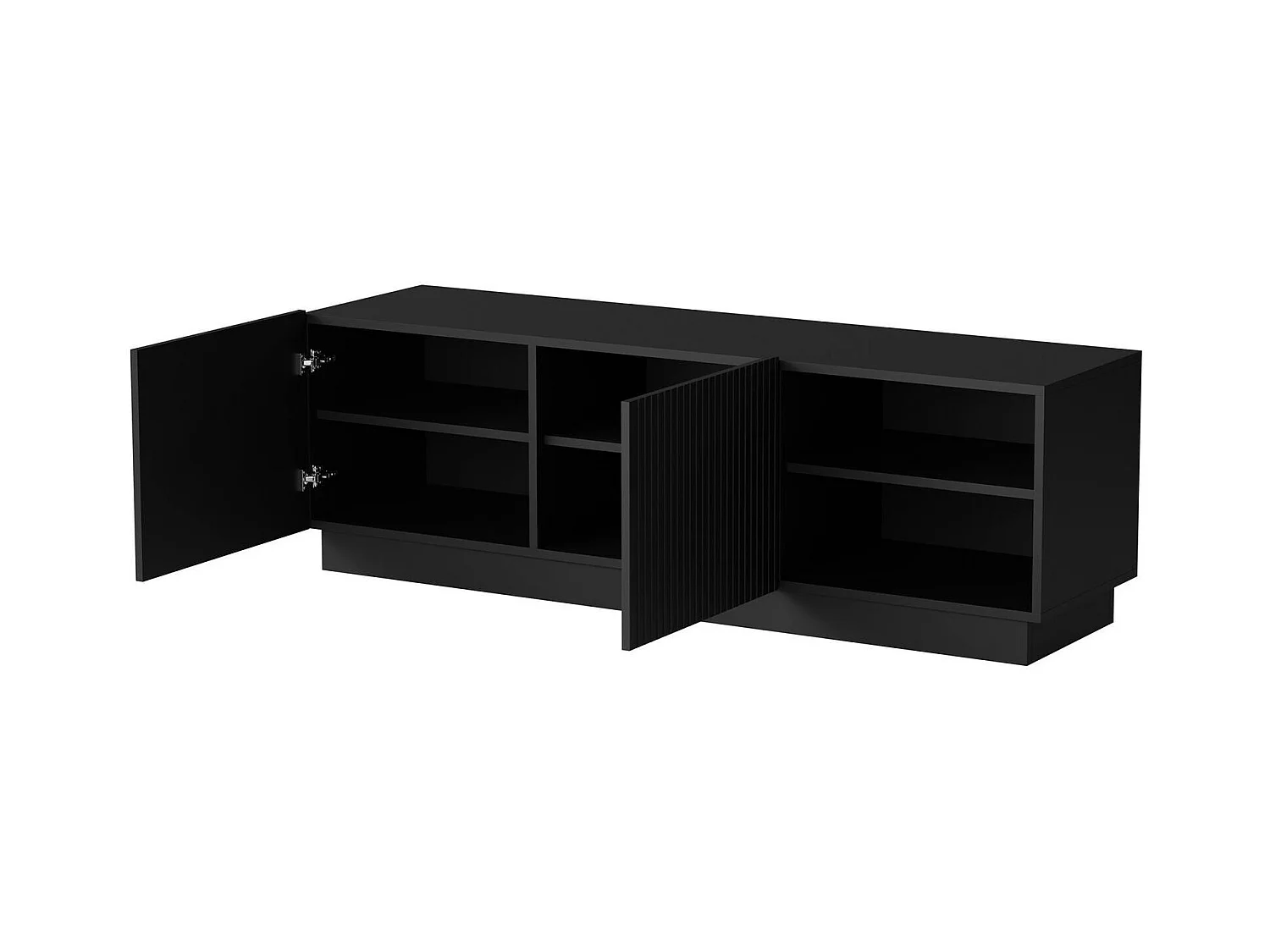 Mobile porta TV Finita, Madia da salotto con due ante battenti, Design minimal e moderno, 150x40 h48 cm, Nero