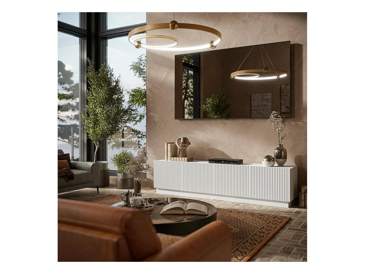 Meuble TV Horta, 4 Étagères, 40x200x48h cm Blanc