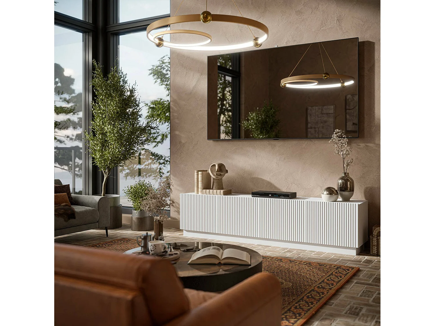 Meuble TV Horta, 4 Étagères, 40x200x48h cm Blanc