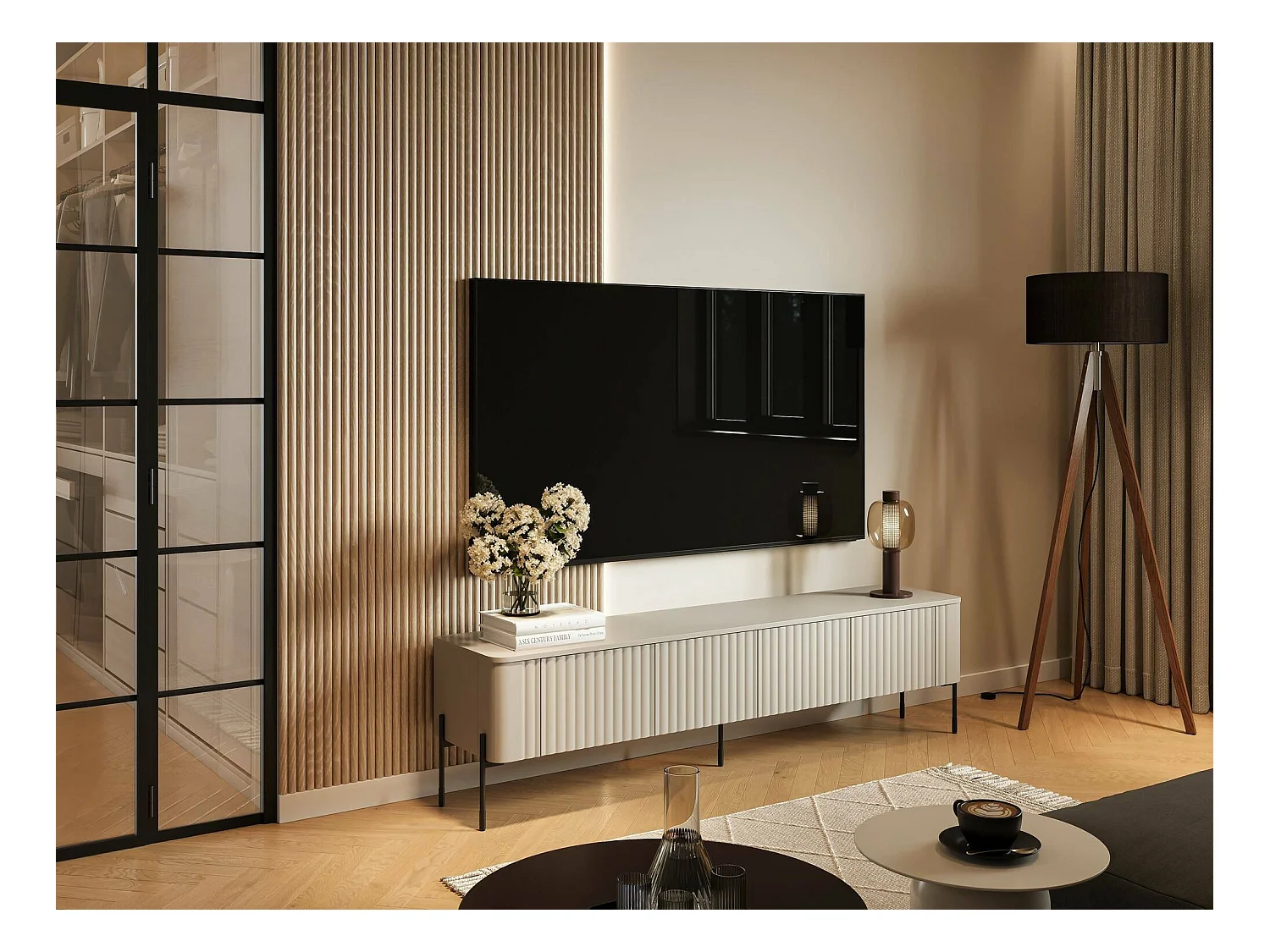 Meuble TV Fiaes, une étagère, 39,6x190x50h cm Beige