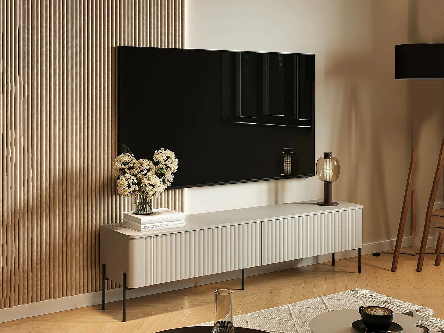 Meuble TV Fiaes, une étagère, 39,6x190x50h cm Beige