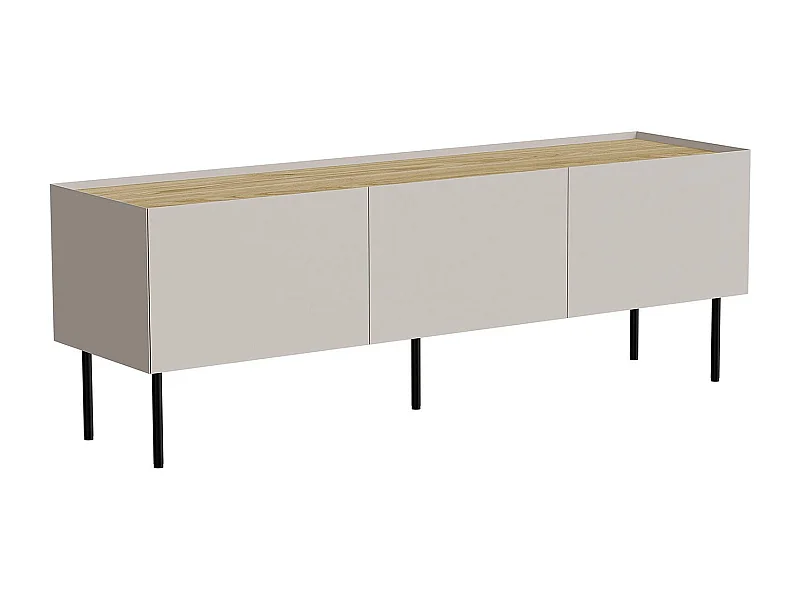 Mobile porta TV Calanna, Madia da salotto con tre ante battenti e tre vani interni, Rialzato da terra, 150x40 h52 cm, Beige e Rovere