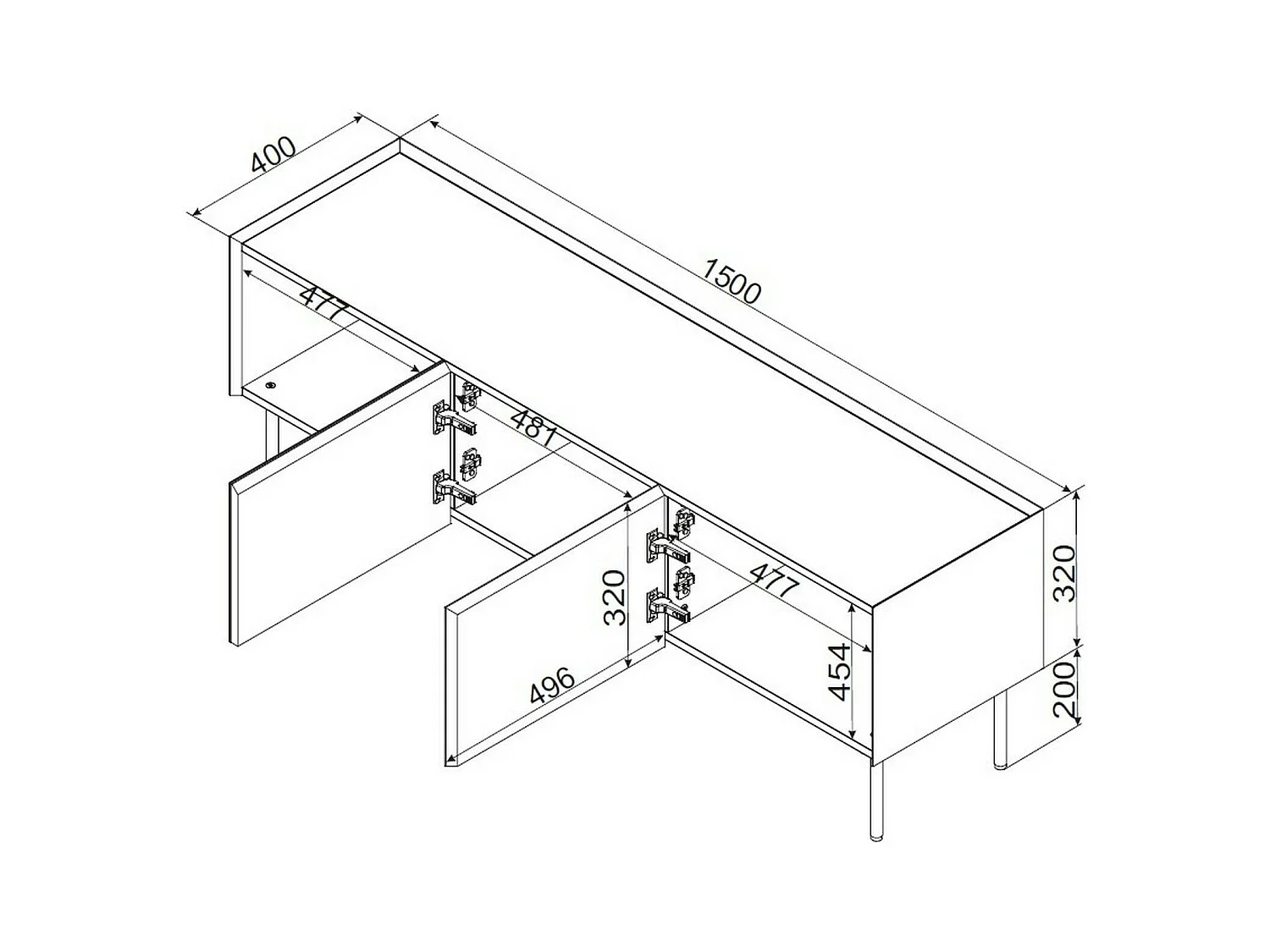 Meuble TV Vendas, une étagère, 40x150x52h cm Beige Chêne