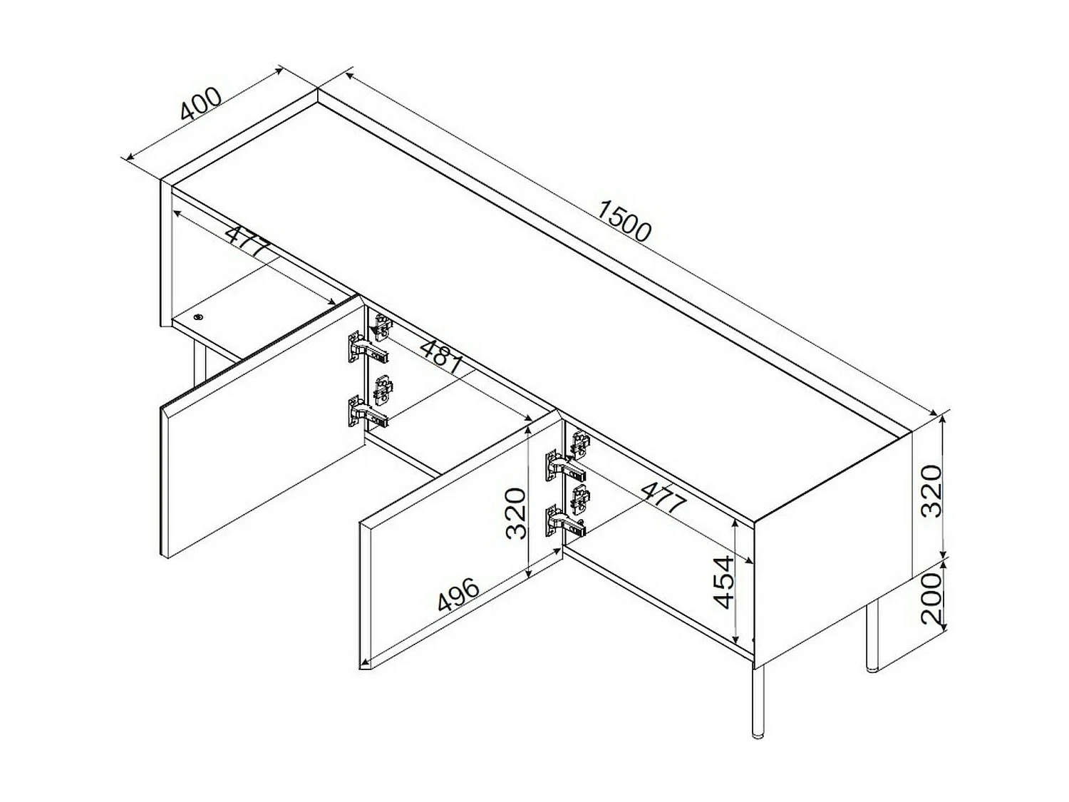 Meuble TV Vendas, une étagère, 40x150x52h cm Beige Chêne