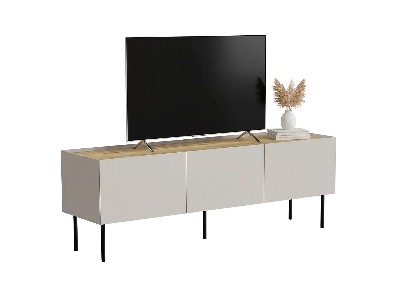 Tv-meubel Calanna, één legplank, 150x40x52h cm beige, 3 vakken, 3 deuren