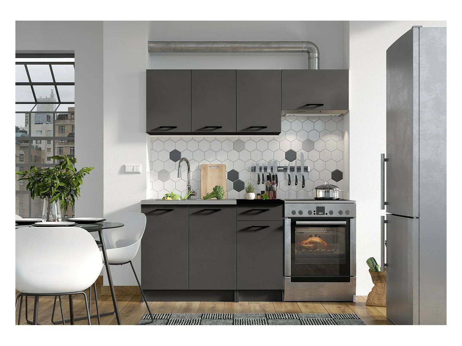 Cuisine complète Cormons, ensemble compact et fonctionnel avec portes et tiroir, anthracite