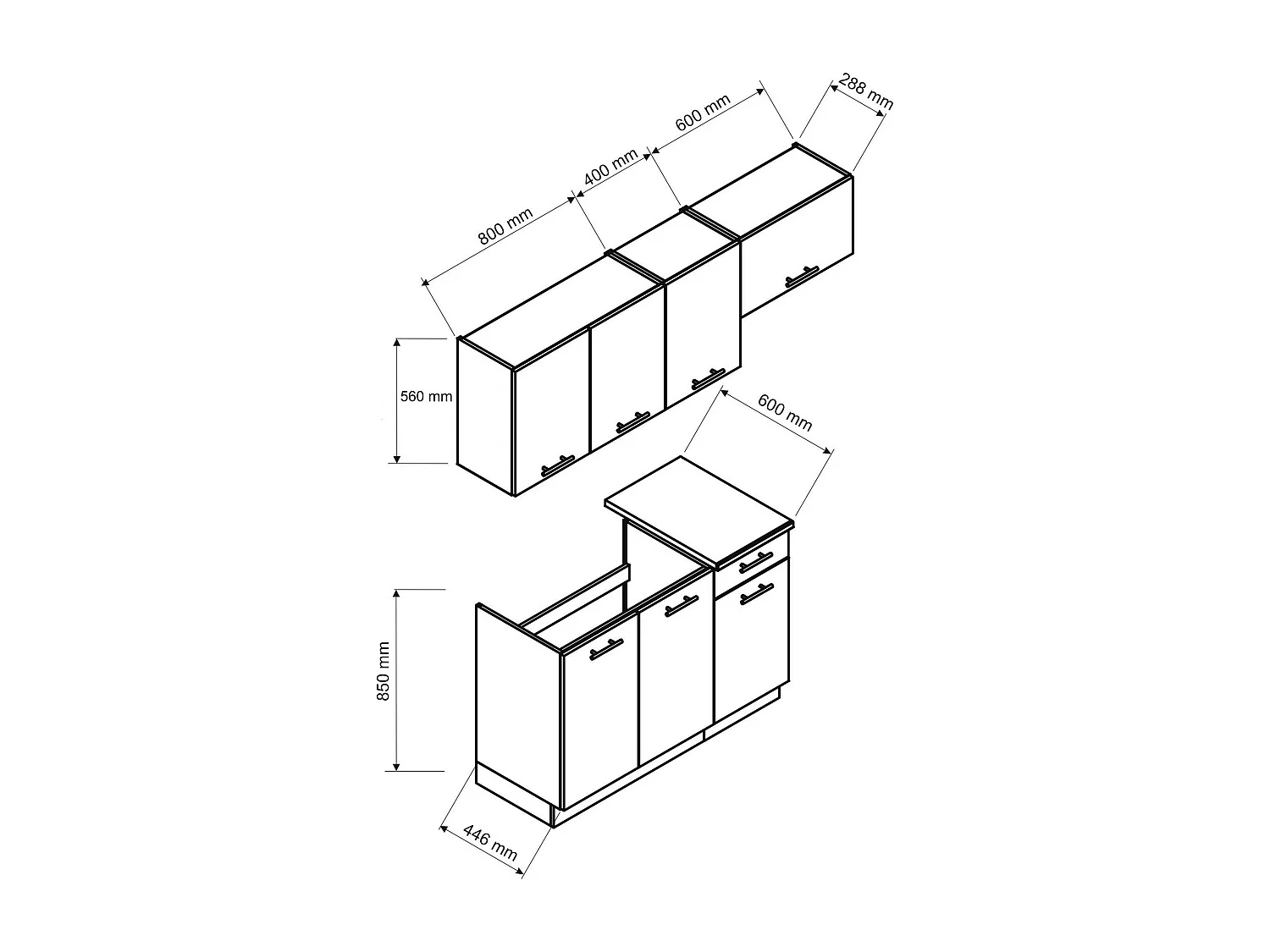 Flores Complete Kitchen, Compact and Functional Set with Doors and Drawer, Anthracite