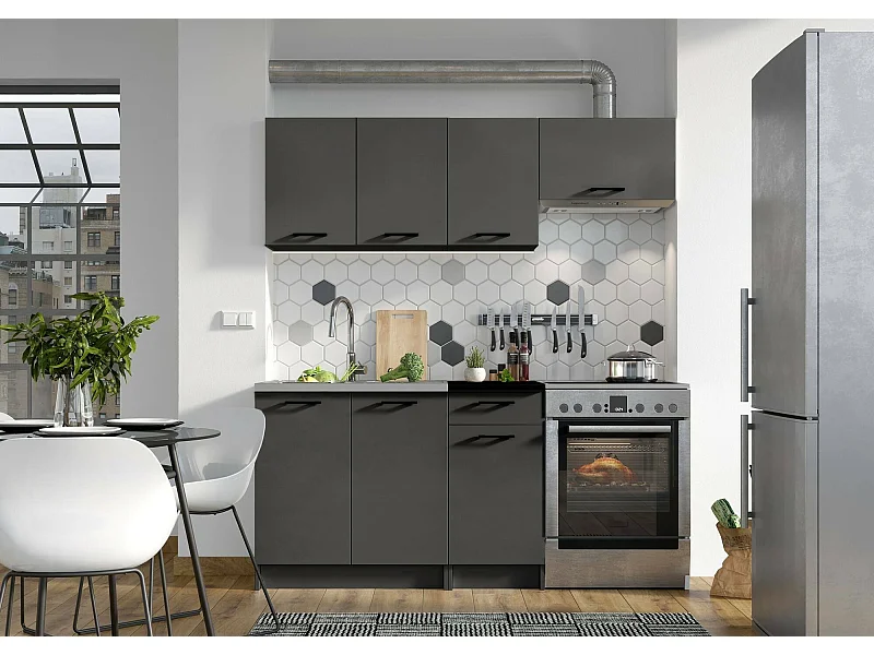 Cuisine complète Cormons, ensemble compact et fonctionnel avec portes et tiroir, anthracite