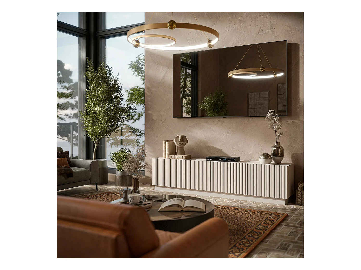 Meuble TV Horta, 4 étagères, 40x200x48h cm Beige