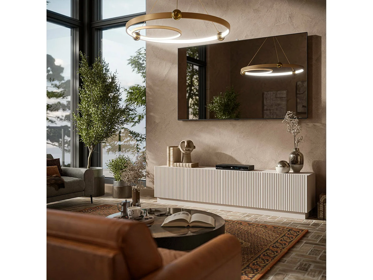 Meuble TV Horta, 4 étagères, 40x200x48h cm Beige