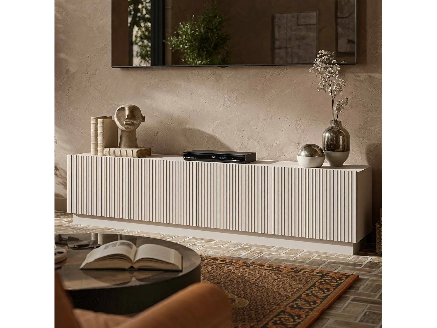 Meuble TV Horta, 4 étagères, 40x200x48h cm Beige