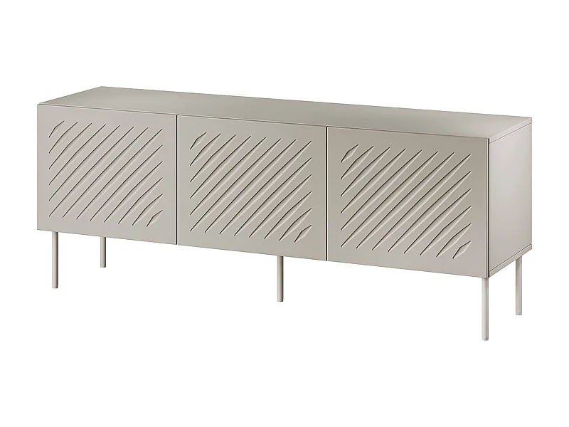 Mobile porta TV Frassino, Madia da salotto con tre ante battenti e tre vani interni, Rialzato da terra, 151x42 h60 cm, Beige