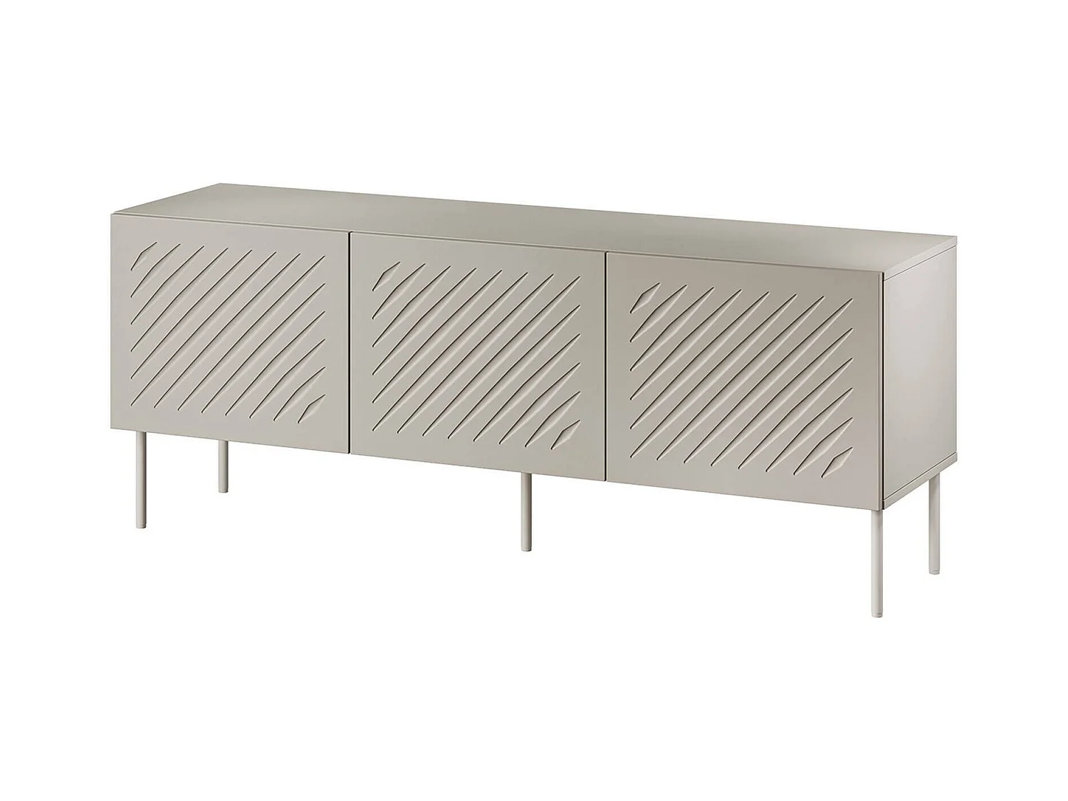 Mobile porta TV Frassino, Madia da salotto con tre ante battenti e tre vani interni, Rialzato da terra, 151x42 h60 cm, Beige