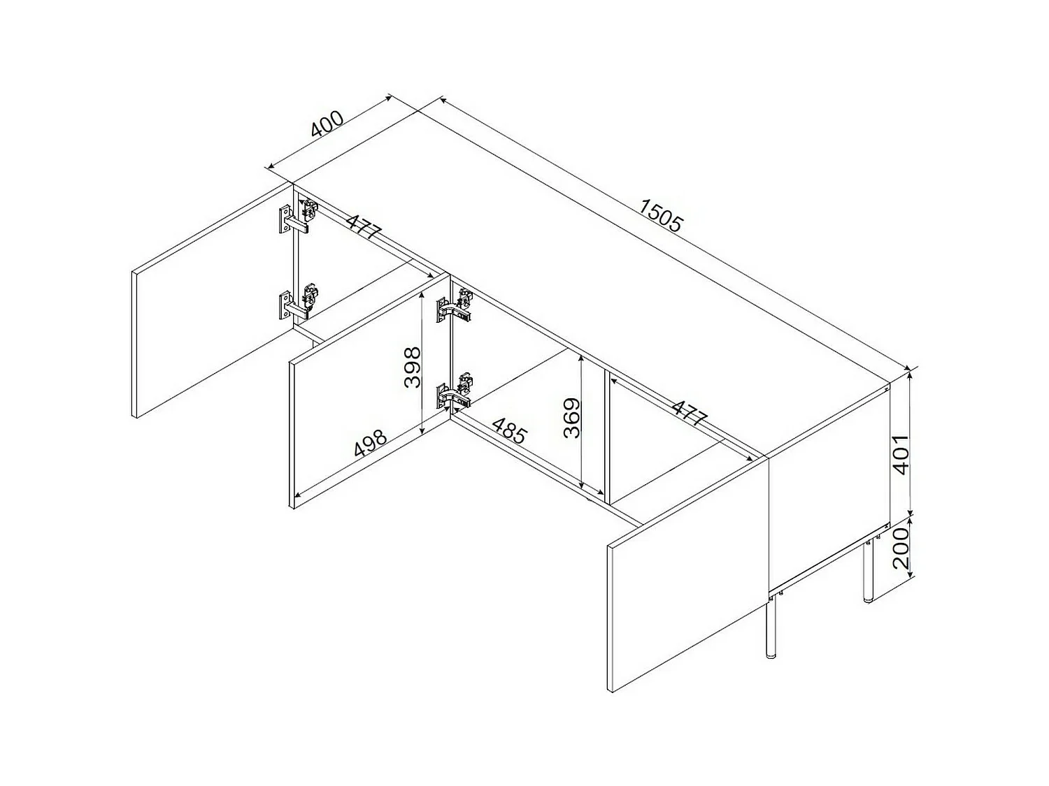 Mobile porta TV Frassino, Madia da salotto con tre ante battenti e tre vani interni, Rialzato da terra, 151x42 h60 cm, Beige