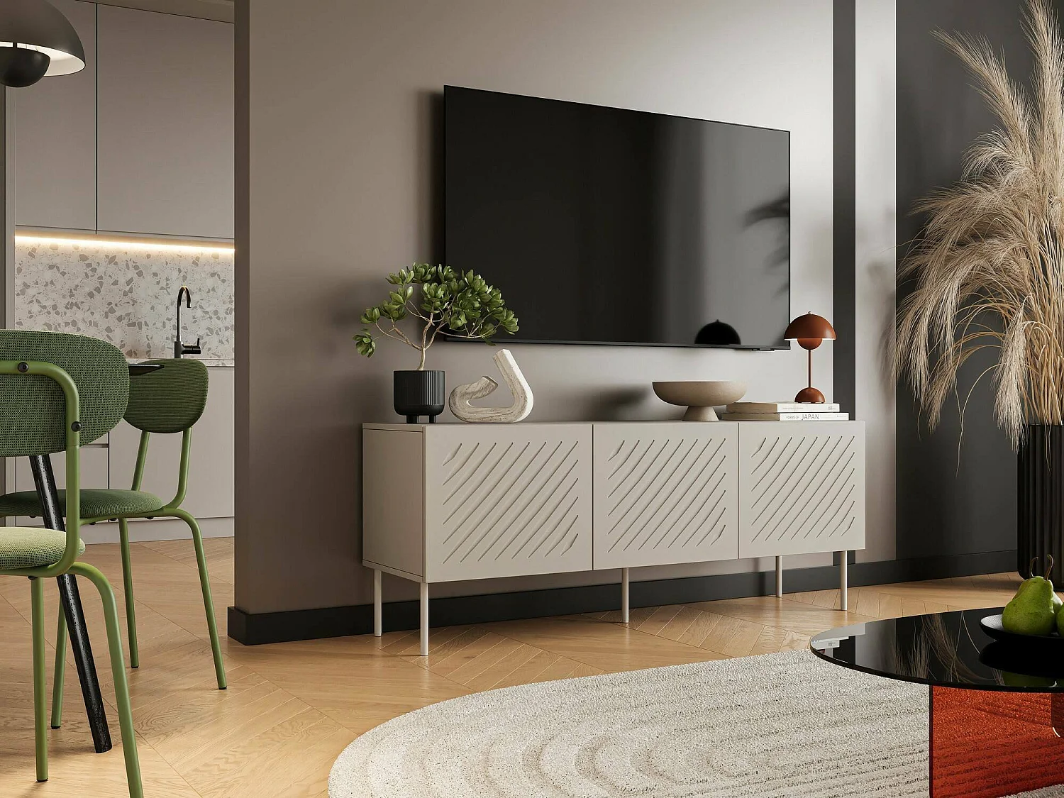 Meuble TV Trancoso, une étagère, 42x150,5x60h cm Beige