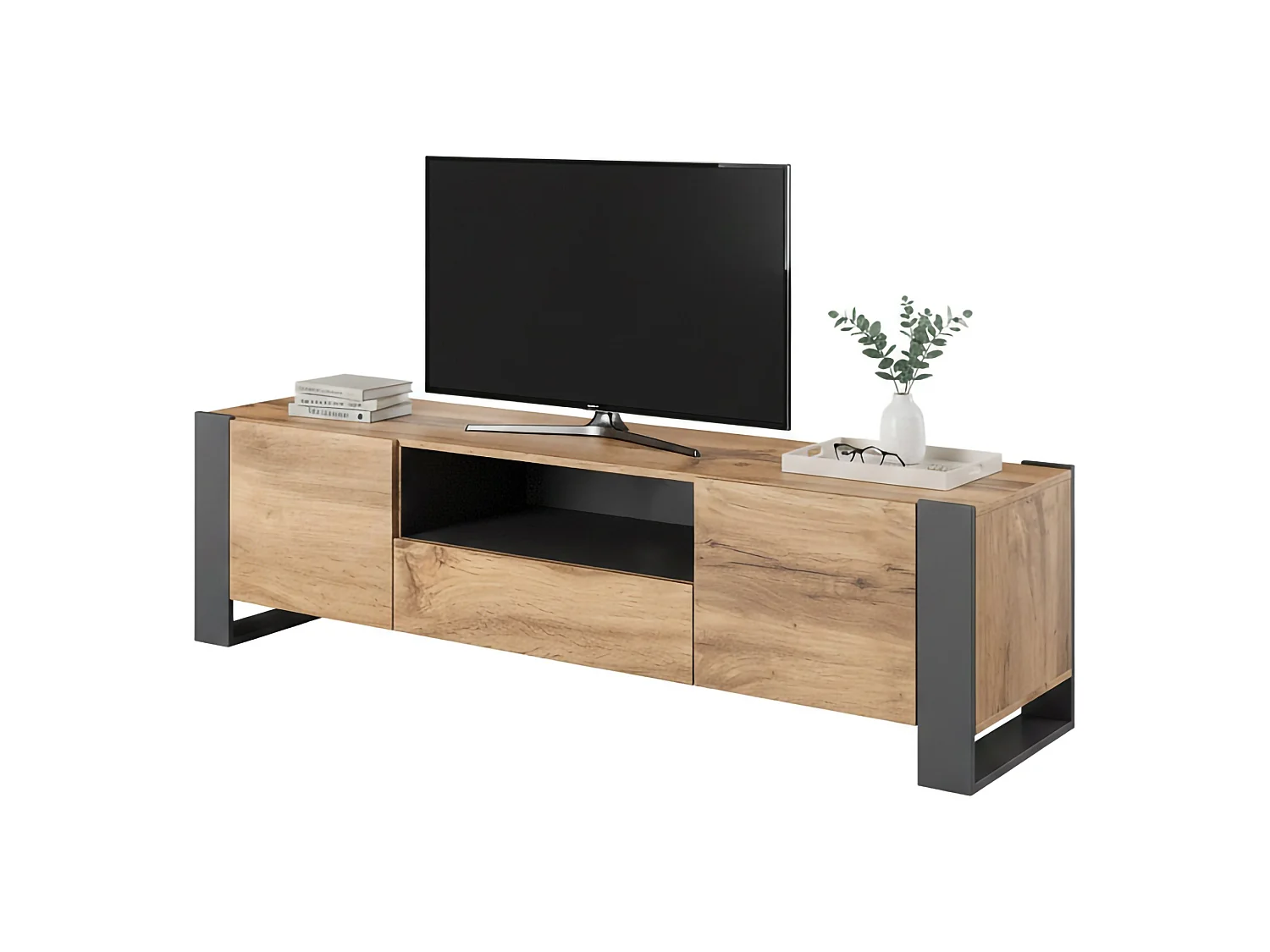 Tv-meubel Trancoso, één legplank, 151x42x60h cm Beige, 3 deuren, 3 vakken