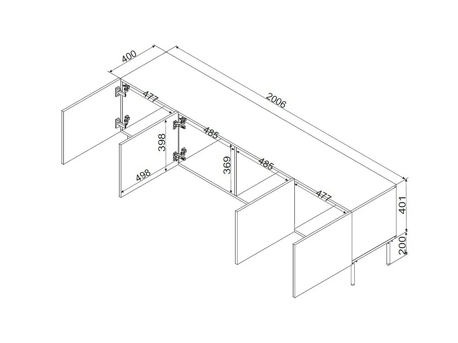 Tv-meubel Trancoso, één legplank, 151x42x60h cm Beige, 3 deuren, 3 vakken