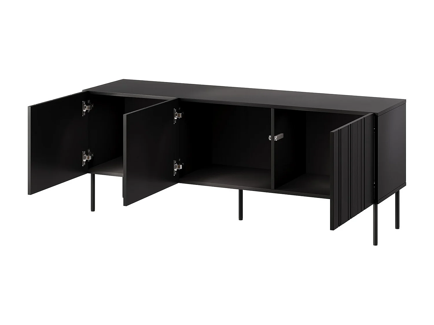 Mobile porta TV Frassino, Madia da salotto con tre ante battenti e tre vani interni, Rialzato da terra, 151x42 h60 cm, Nero