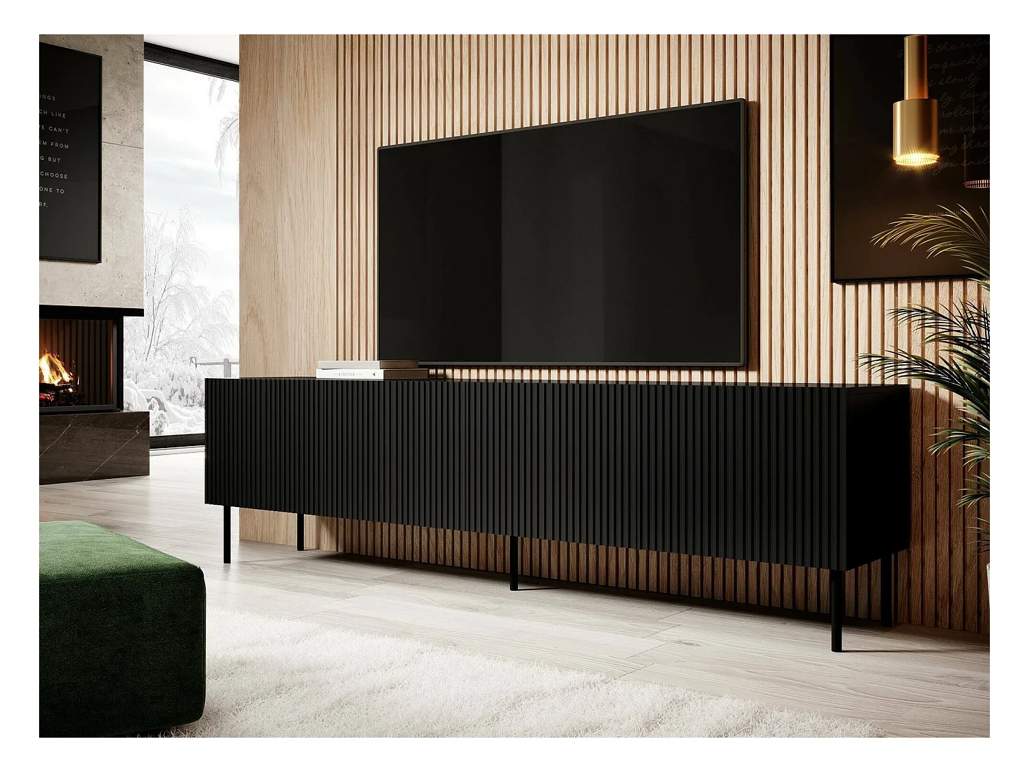 Meuble TV Gandra, 4 étagères, 42x200x52h cm Noir