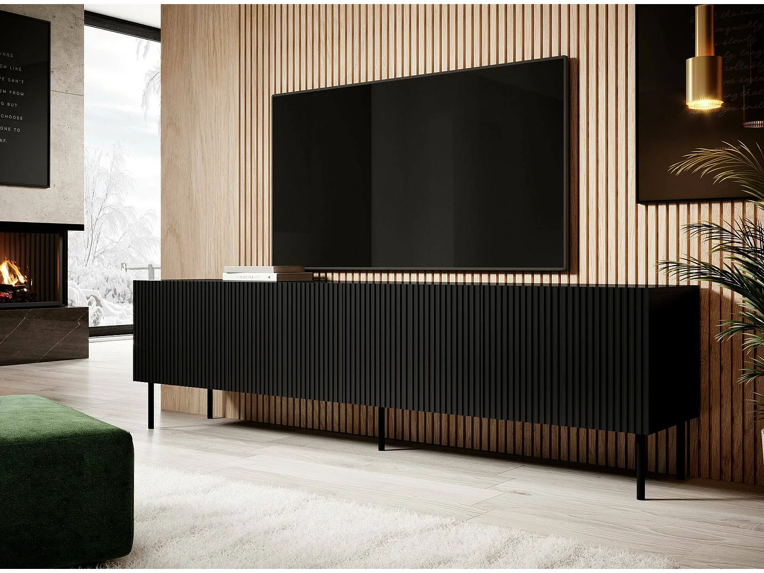 Meuble TV Gandra, 4 étagères, 42x200x52h cm Noir