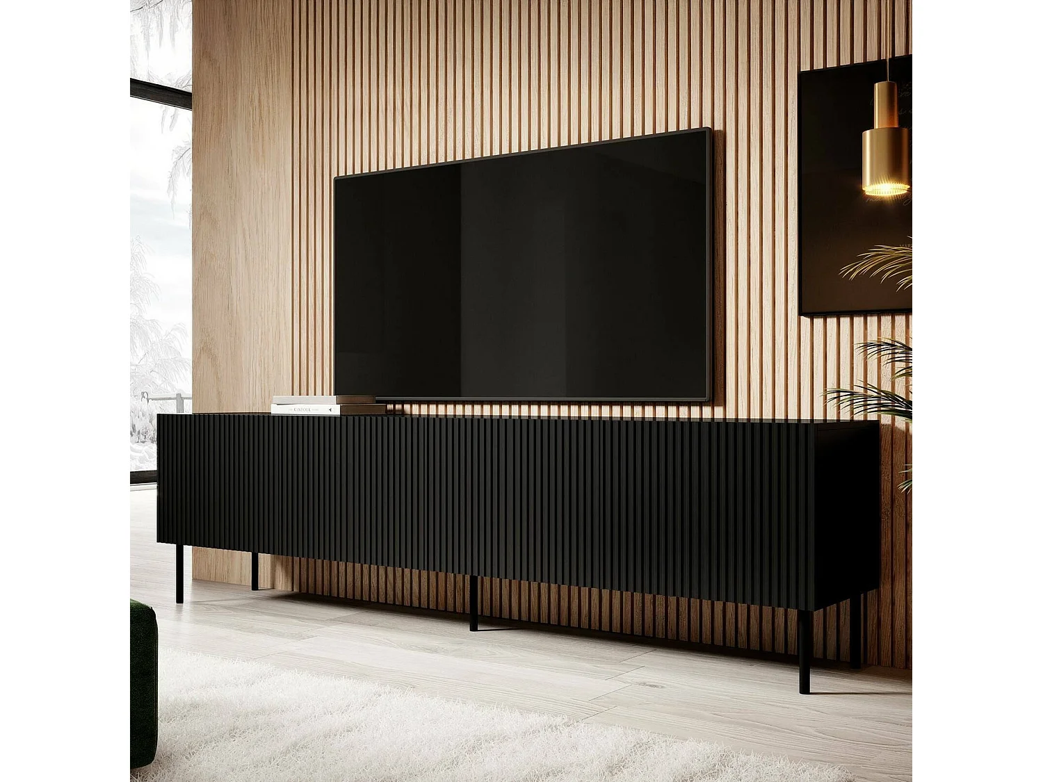 Mobile Porta tv Gandra, 4 Ripiani, 42x200x52h cm Nero