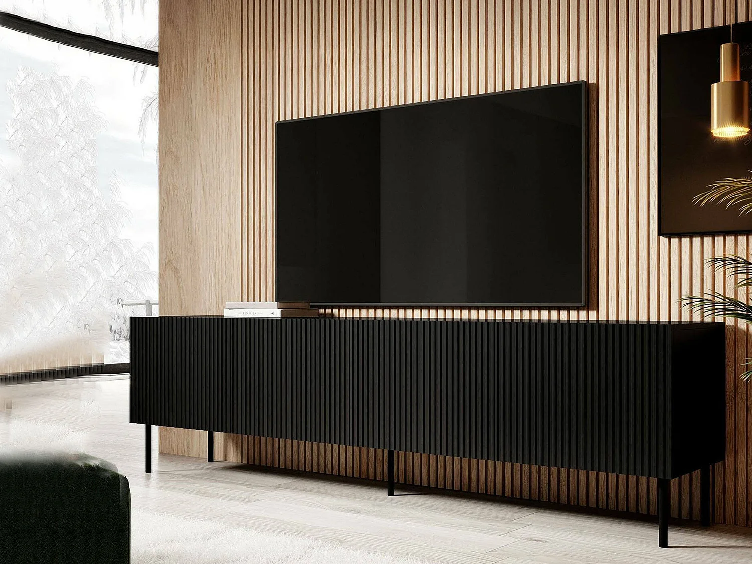 Mobile Porta tv Gandra, 4 Ripiani, 42x200x52h cm Nero