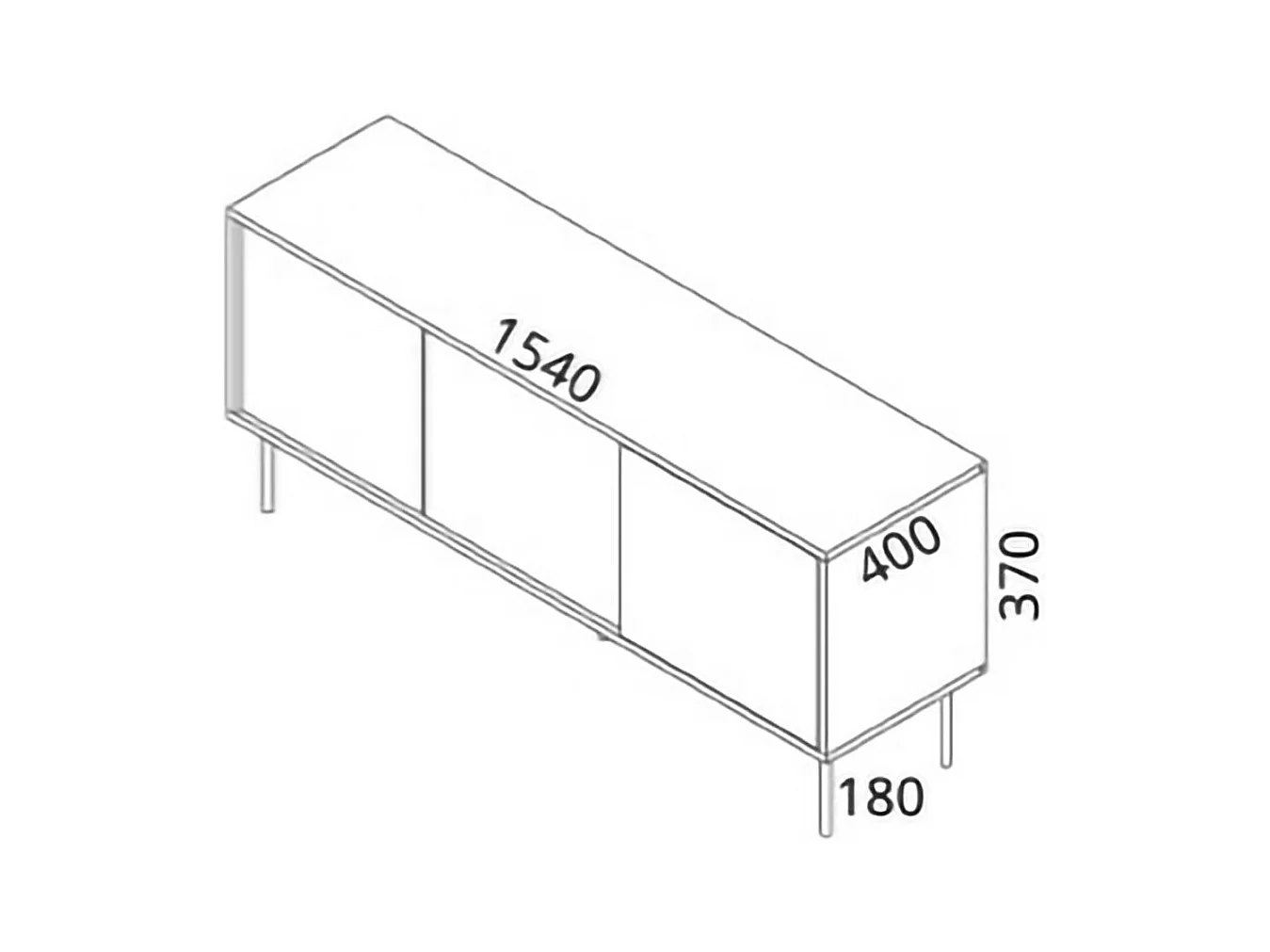 Mobile porta TV Perito, Madia da salotto con tre ante battenti e due vani interni, Rialzato da terra, 154x40 h55 cm, Nero e Oro
