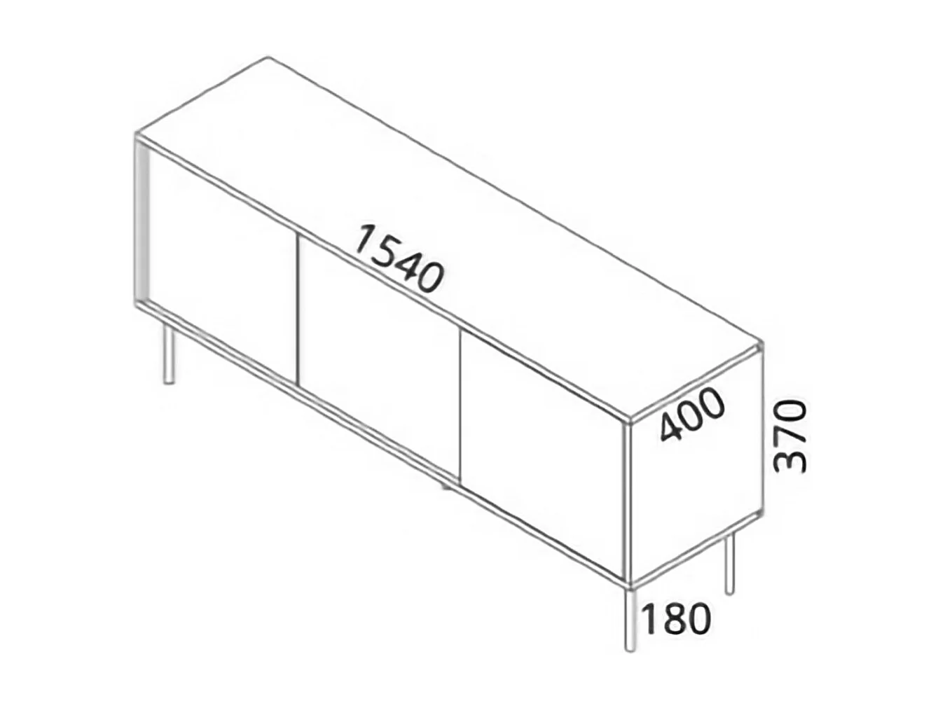 Mobile porta TV Perito, Madia da salotto con tre ante battenti e due vani interni, Rialzato da terra, 154x40 h55 cm, Nero e Oro