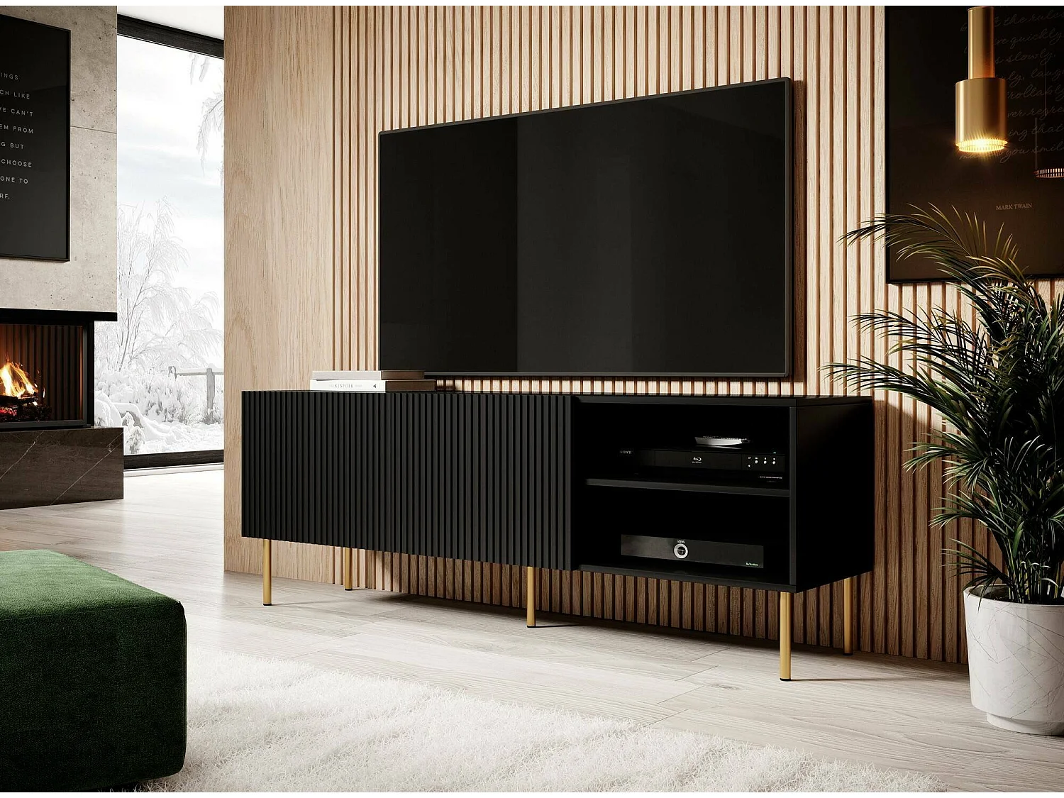 Meuble TV "Guarda", 3 étagères, 42x150x52h cm Noir