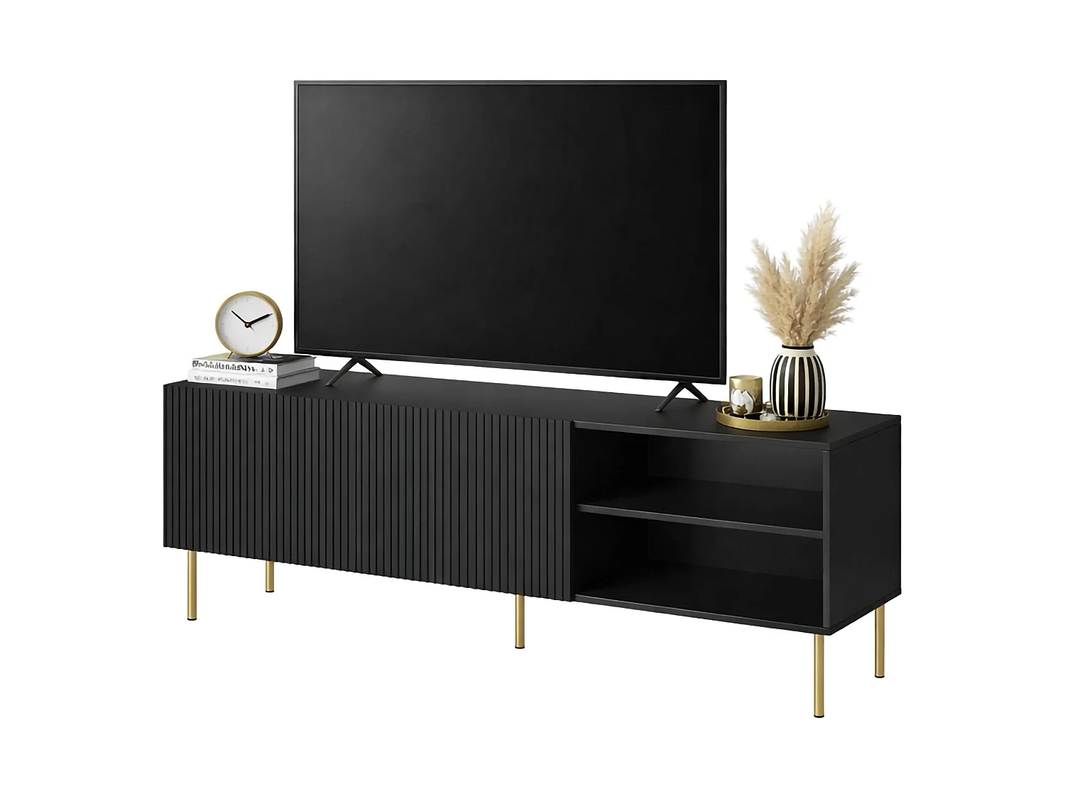 Meuble TV "Guarda", 3 étagères, 42x150x52h cm Noir