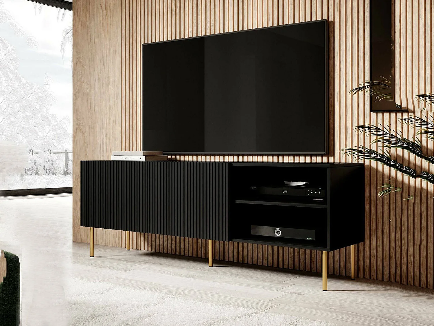 Meuble TV "Guarda", 3 étagères, 42x150x52h cm Noir