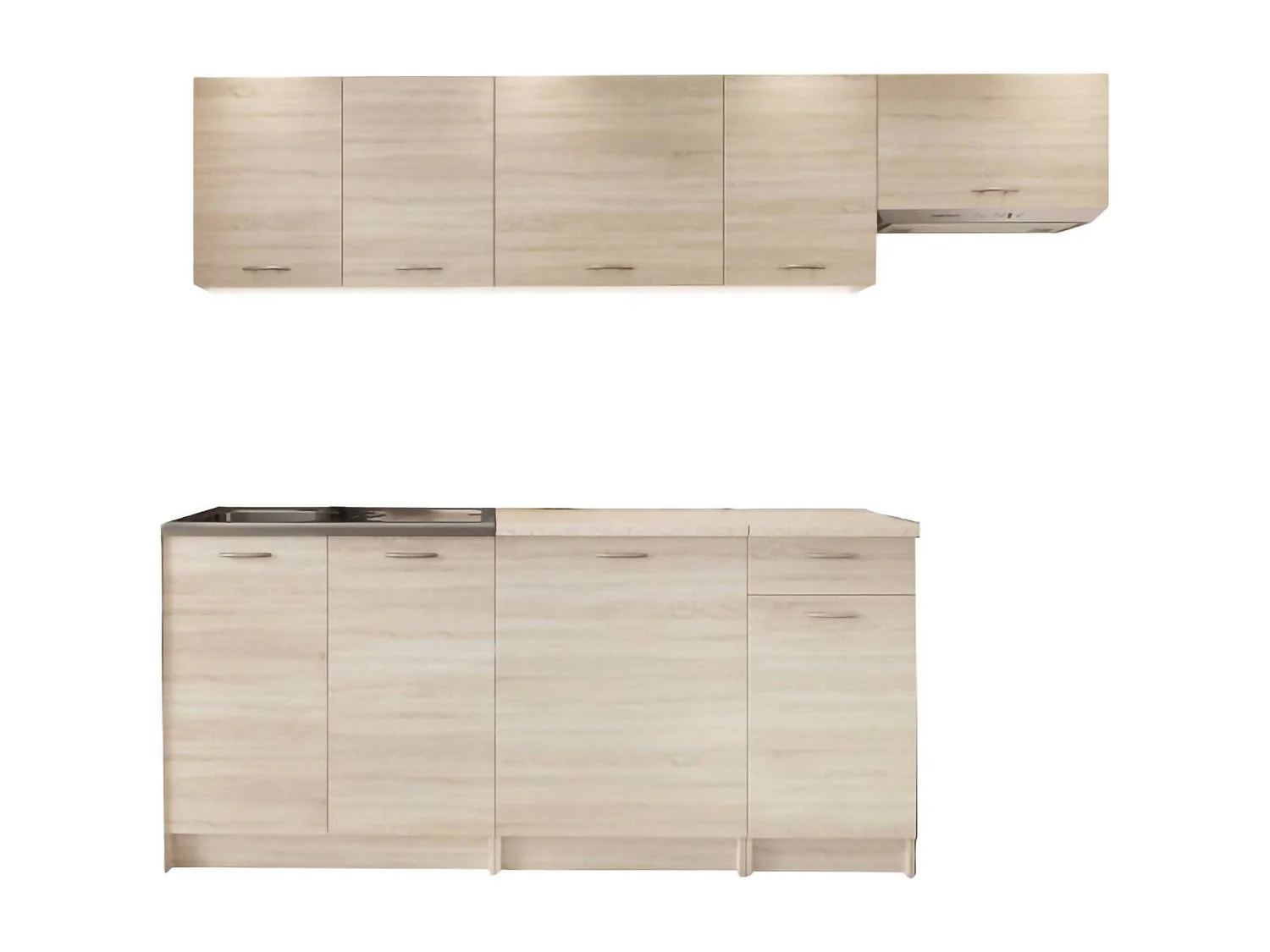 Cucina completa Urzulei, Set compatto e funzionale con ante e cassetto, Rovere