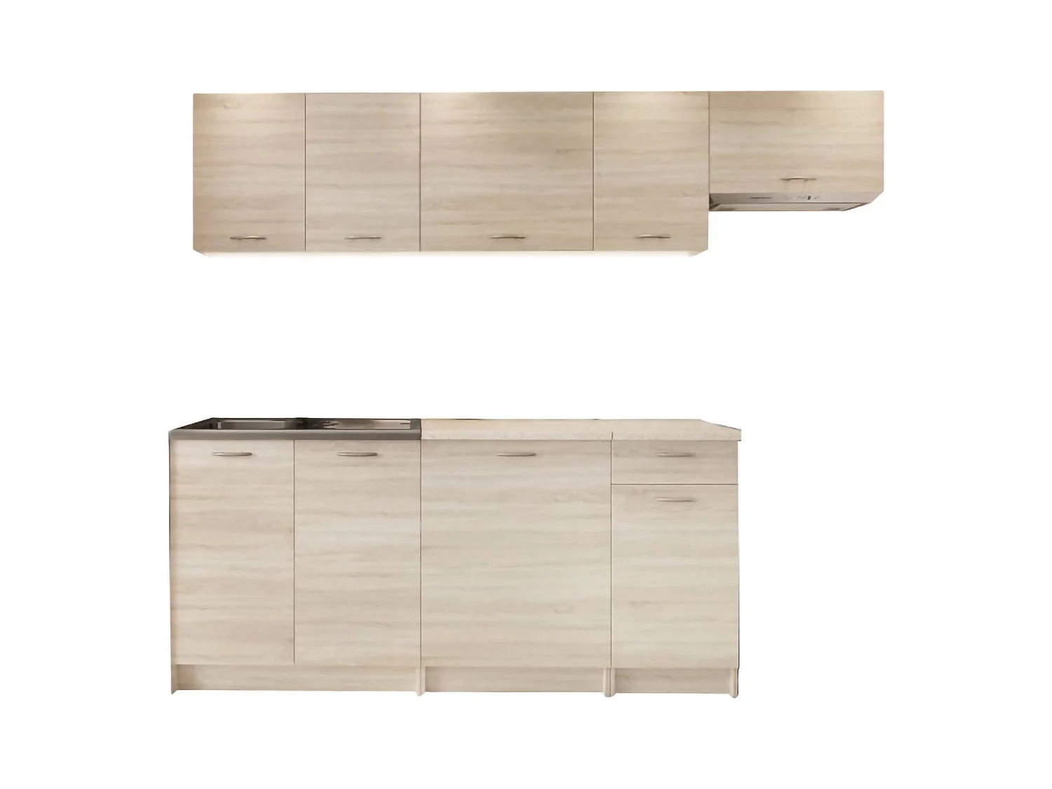 Cucina completa Urzulei, Set compatto e funzionale con ante e cassetto, Rovere