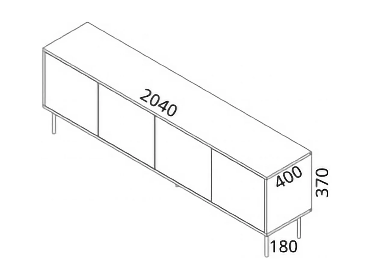 Mobile porta TV Seborga, Madia da salotto con quattro ante battenti e quattro vani interni, Rialzato da terra, 204x40 h55 cm, Nero e Oro