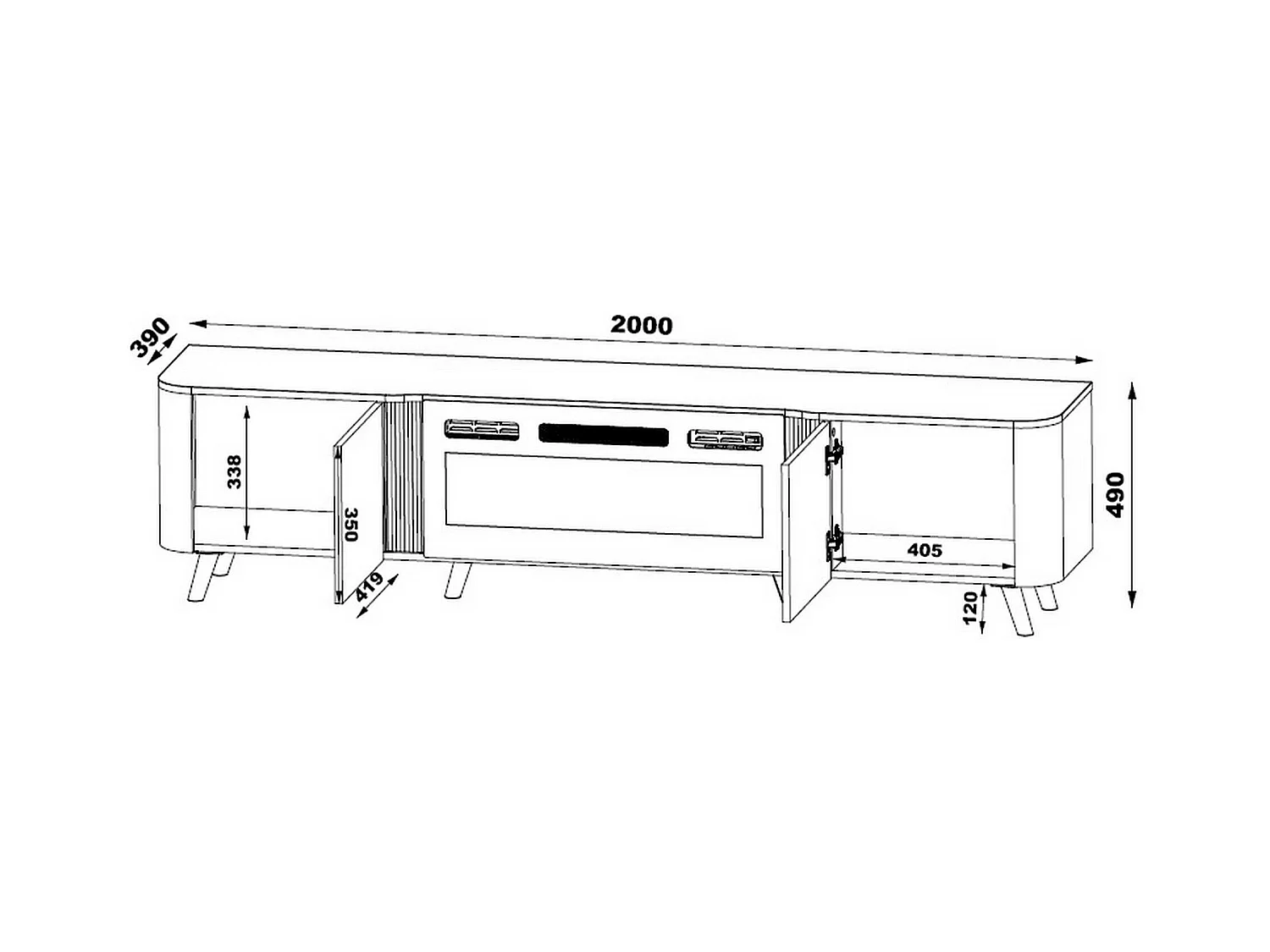 Meuble TV Tomar, 2 étagères, 40x190,5x58h cm Gris