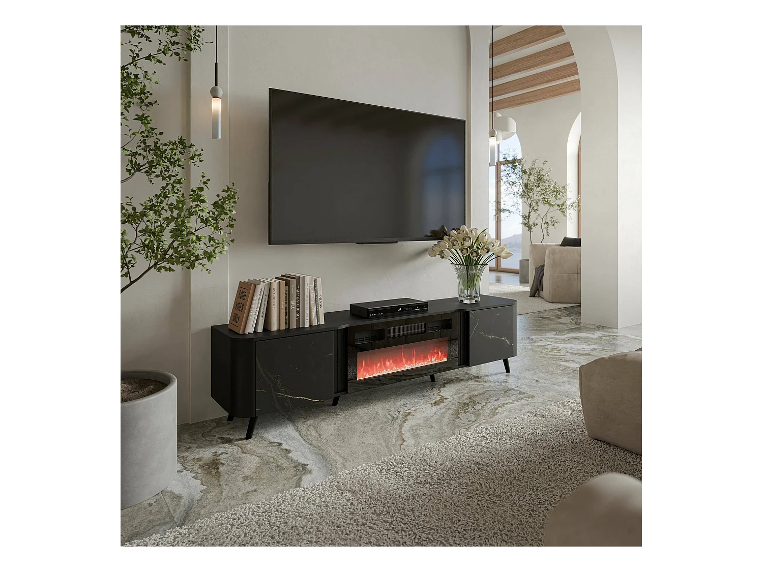 Meuble TV Tomar, 2 étagères, 40x190,5x58h cm Gris