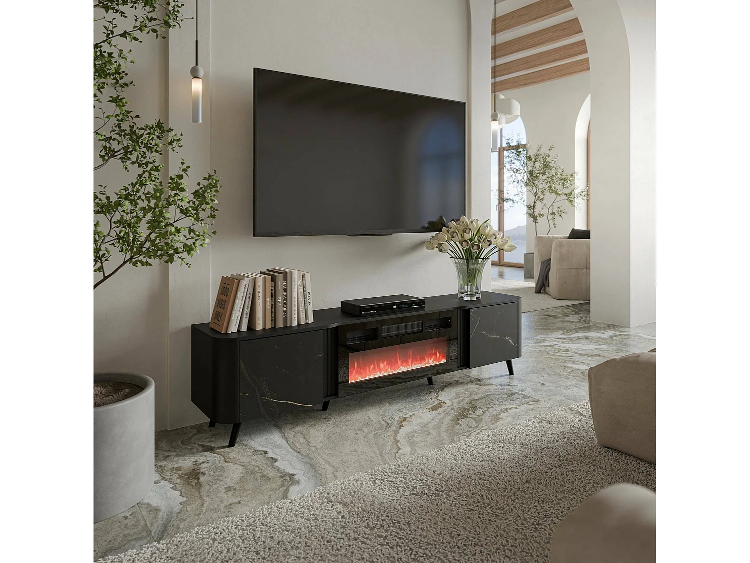 Meuble TV Tomar, 2 étagères, 40x190,5x58h cm Gris