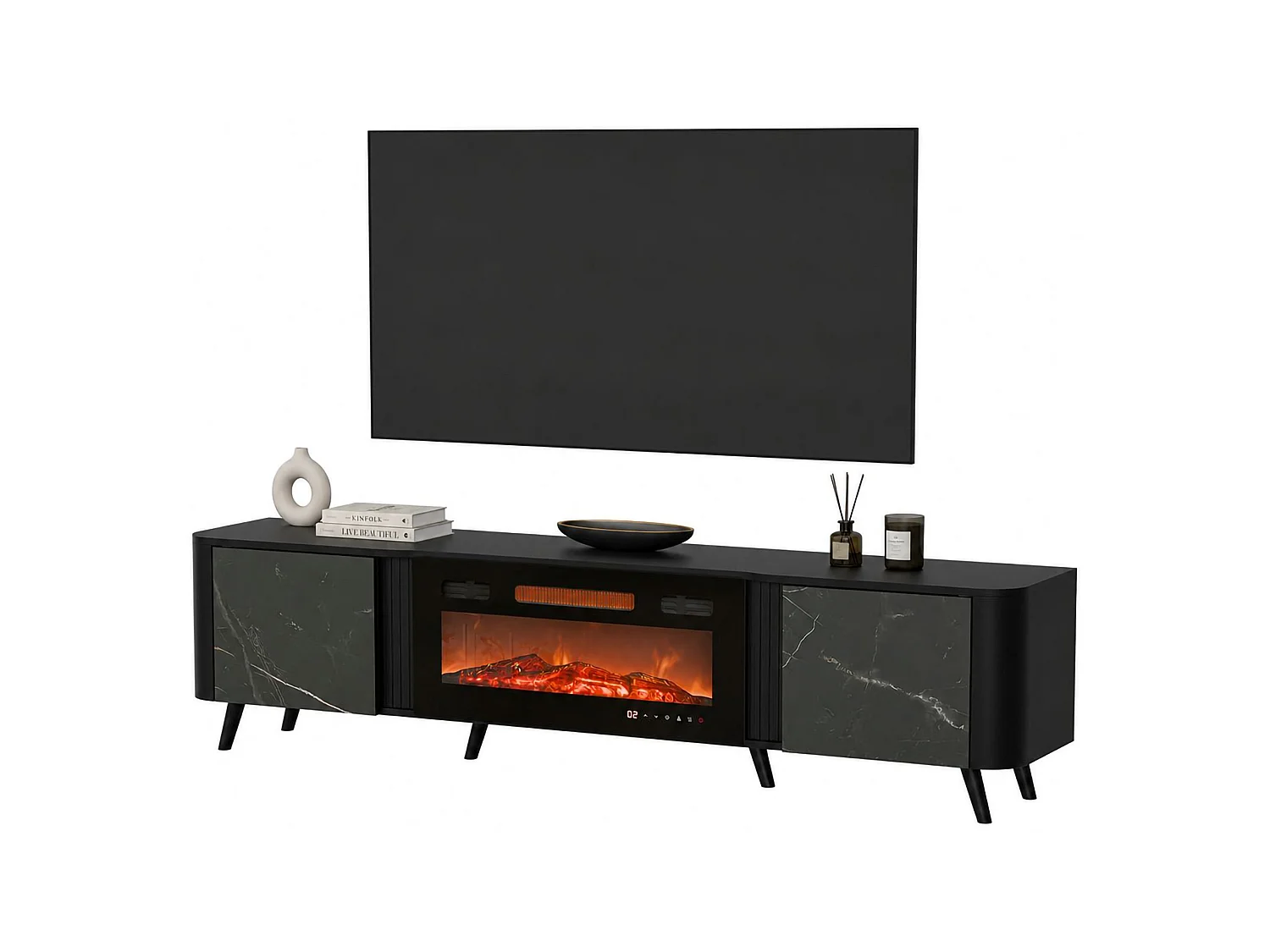 Meuble TV Tomar, 2 étagères, 40x190,5x58h cm Gris
