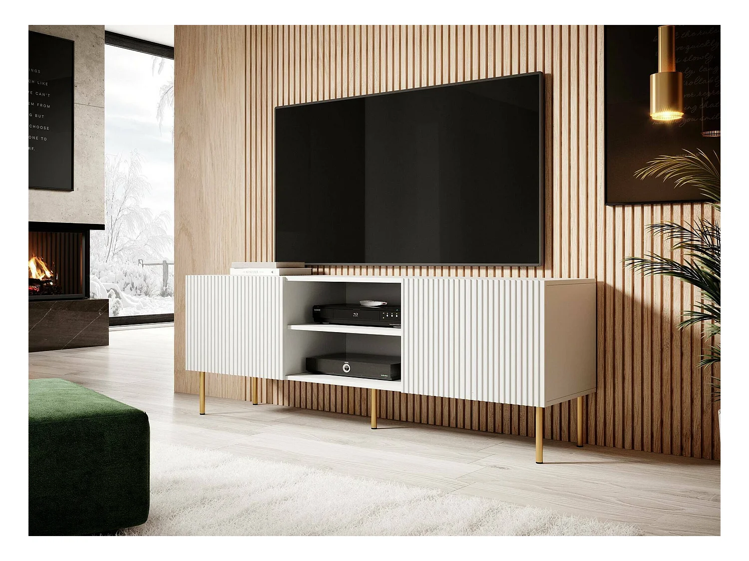 Meuble TV "Regarde", 3 étagères, 42x150x52h cm, Blanc