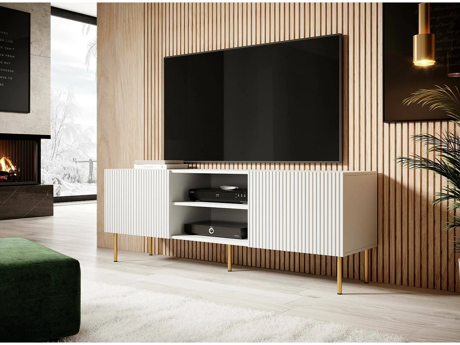 Meuble TV "Regarde", 3 étagères, 42x150x52h cm, Blanc