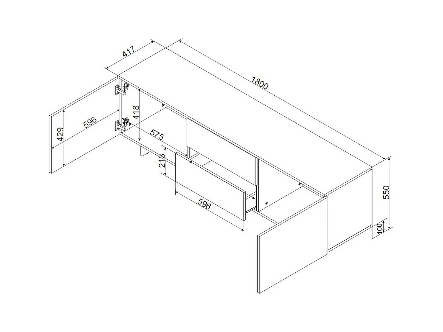 Meuble TV Freamunde, une étagère, 41,5x180x55h cm Beige
