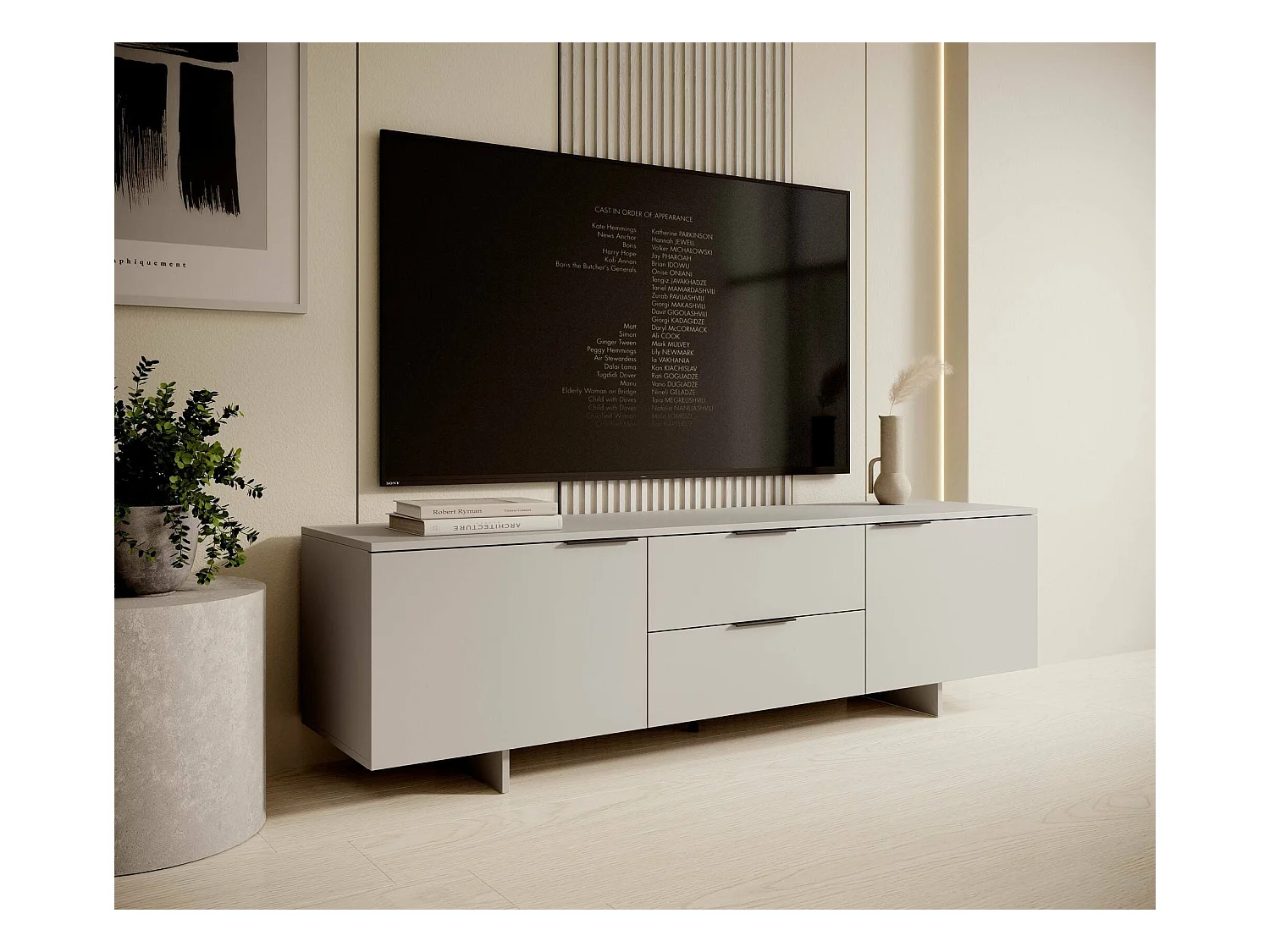 Meuble TV Freamunde, une étagère, 41,5x180x55h cm Beige